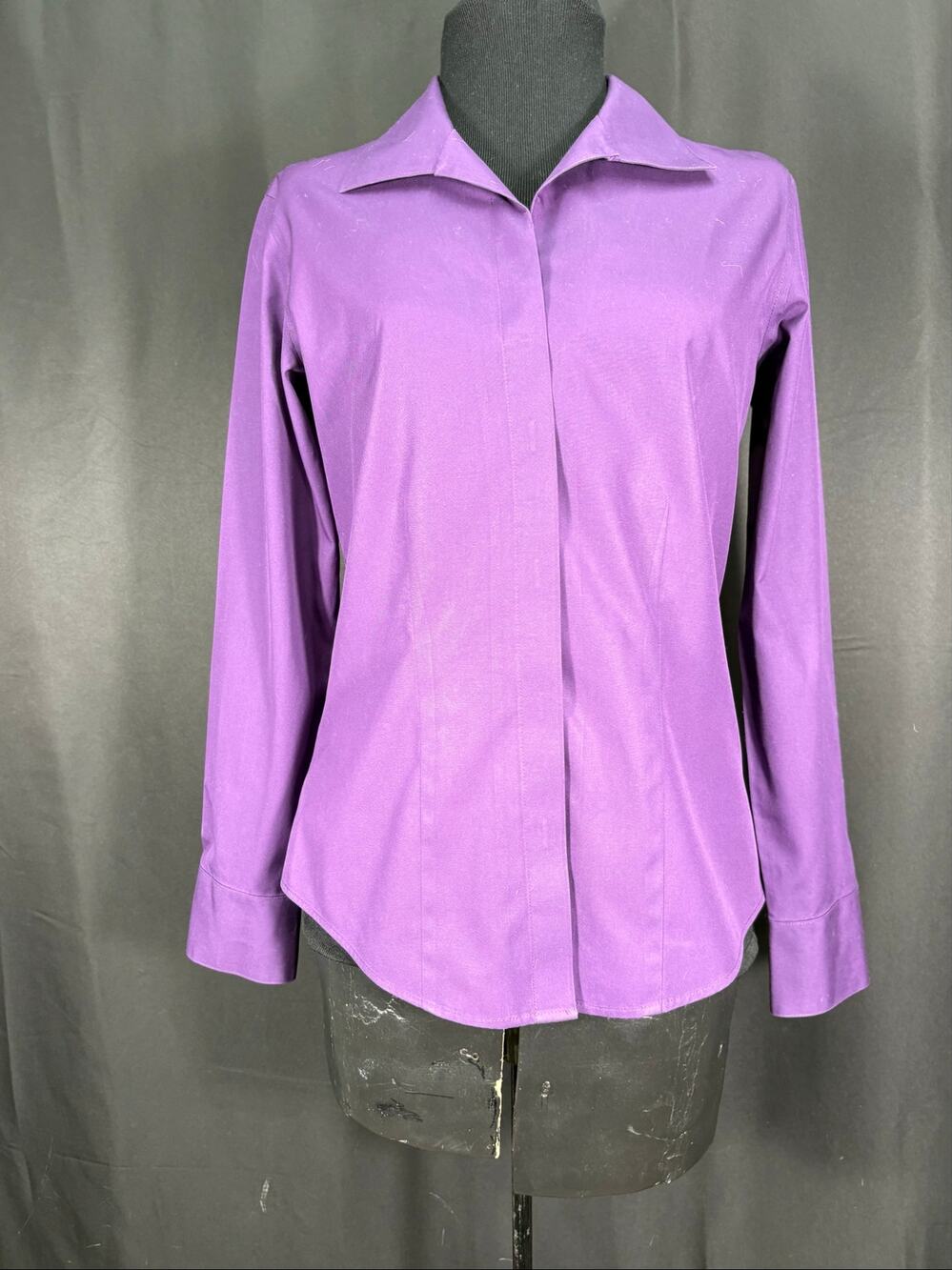 Chico's Purple No Iron Button Up Blouse Size 0 100% Cotton Long Sleeve Top